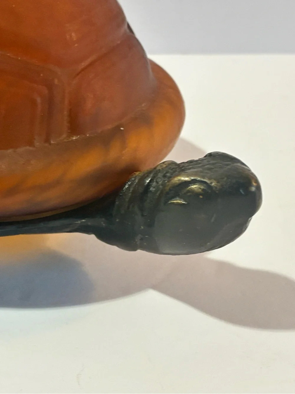 Vintage Amber Glass Turtle Lamp Bronze Tone Cast Metal 8.5